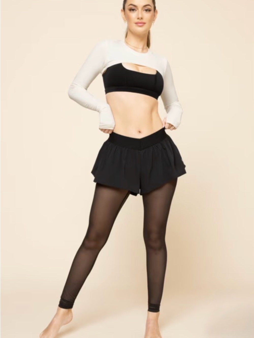 POPFLEX Black Athletic Skort Leggings 2-in-1 Activewear Yoga Gym Pants